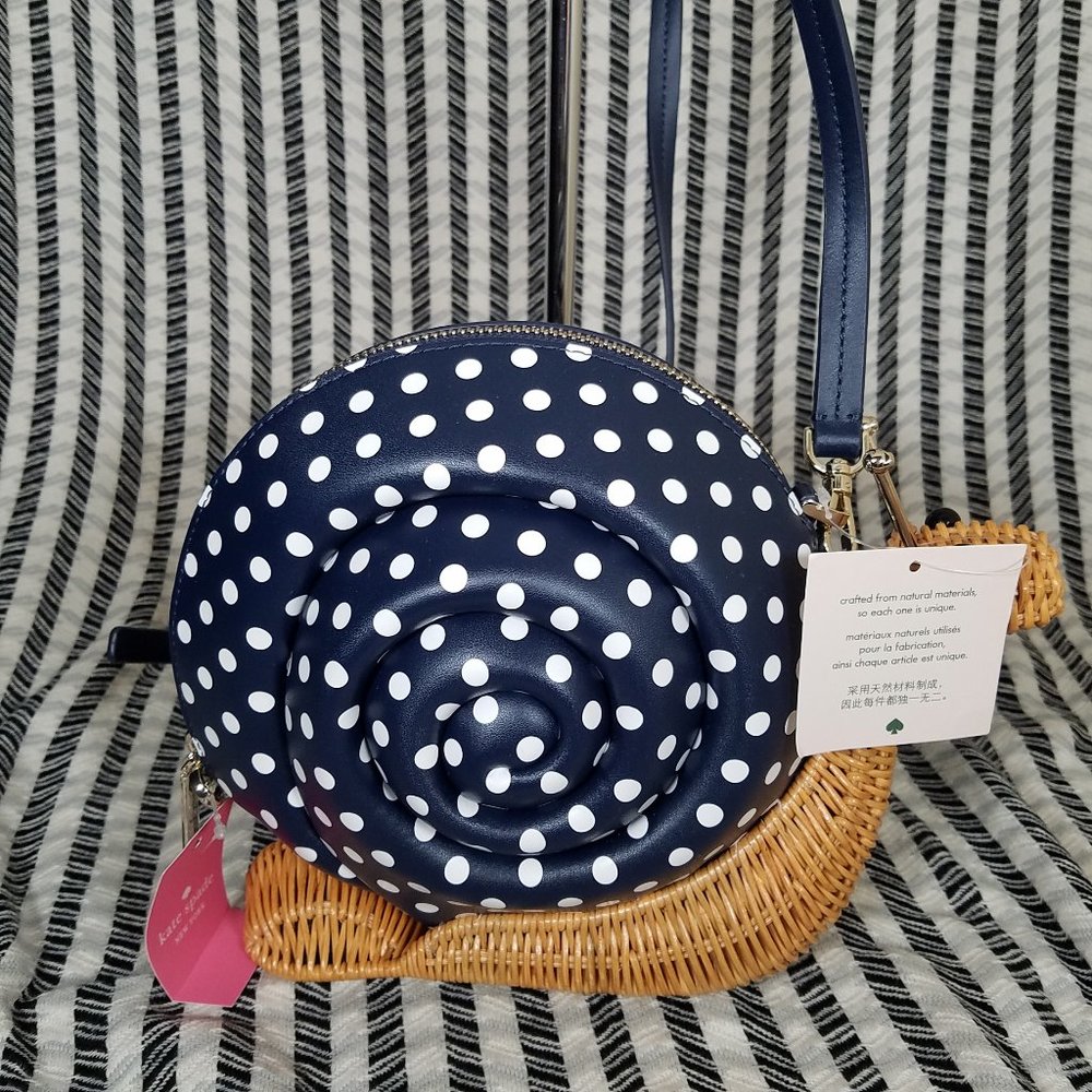 Kate Spade Scarlett Snail Wicker Crossbody Blue - Picture 7 of 11